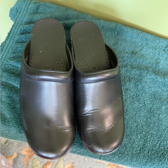 Dansko Black Leather Slide In Sonja Clogs Sz 38 (US 7.5-8) Nurses Medical Vet Tx - Picture 10 of 11